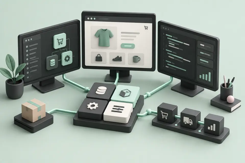 Illustration d'un espace de développement collaboratif et de modules e-commerce