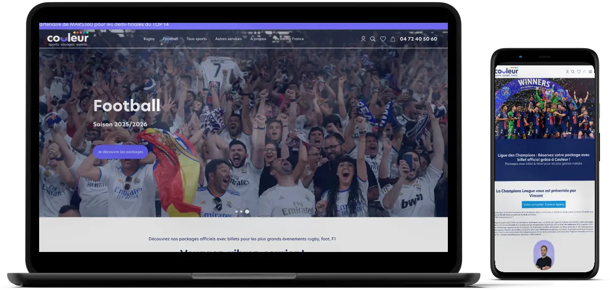 Aperçus ordinateur et mobile du site Groupe Couleur