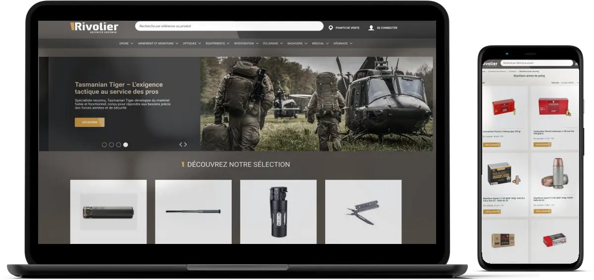 Aperçus ordinateur et mobile du site Rivolier