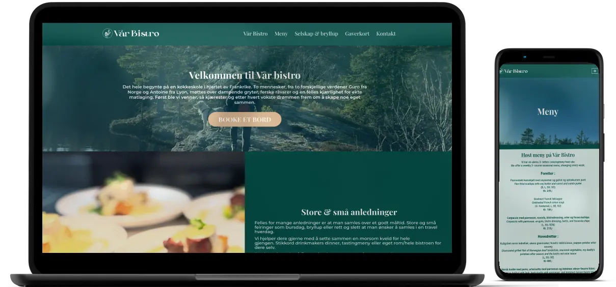 Aperçus ordinateur et mobile du site Vår Bistro